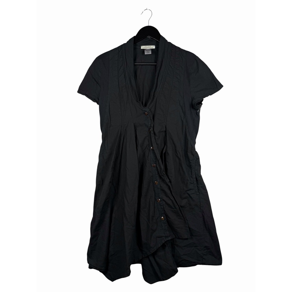 Prairie Underground Black Cotton Shirtdres Pleated V Neck Button Front Sz M